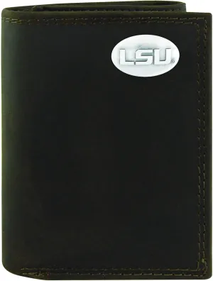 NCAA Lsu Tigers Light Brown Crazyhorse Leather Trifold Concho Wallet, One Size
