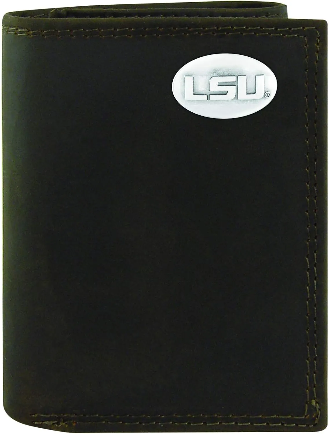 NCAA Lsu Tigers Light Brown Crazyhorse Leather Trifold Concho Wallet, One Size