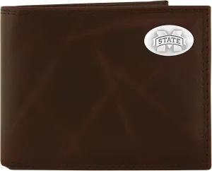NCAA Mississippi State Bulldogs Zep-Pro Wrinkle Leather Bifold Concho Wallet (Brown)