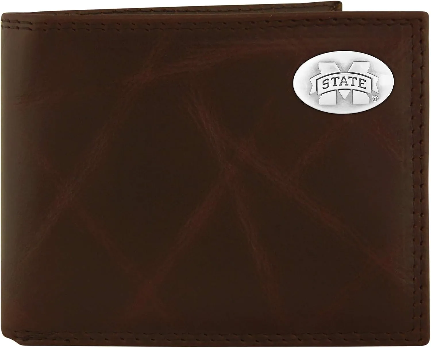 NCAA Mississippi State Bulldogs Zep-Pro Wrinkle Leather Bifold Concho Wallet (Brown)