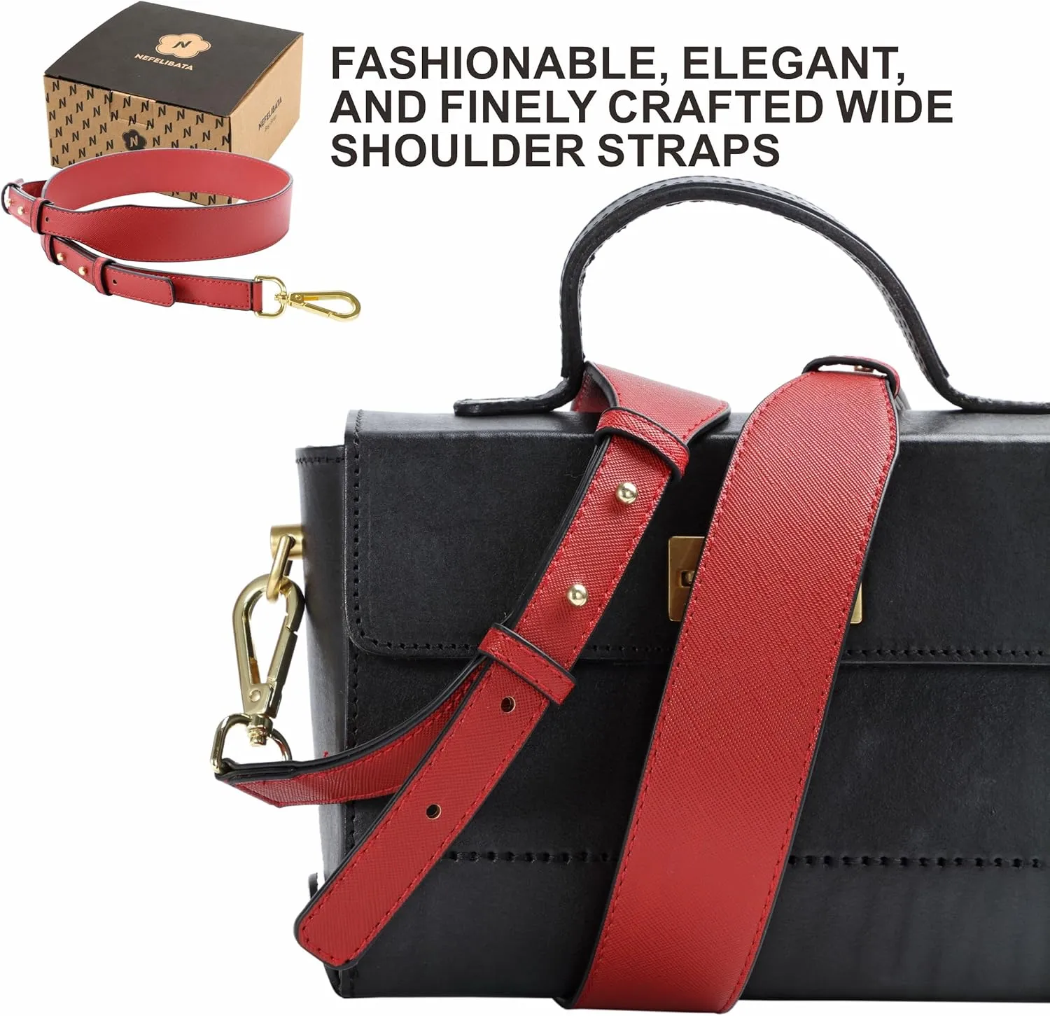 Nefelibata Purse Strap,Leather Purse Straps Replacement Crossbody,Retro Personalized Crossbody Bag Straps with Customized Metal Buckle for Handbag,Shoulder Bags(Vibrant Red)