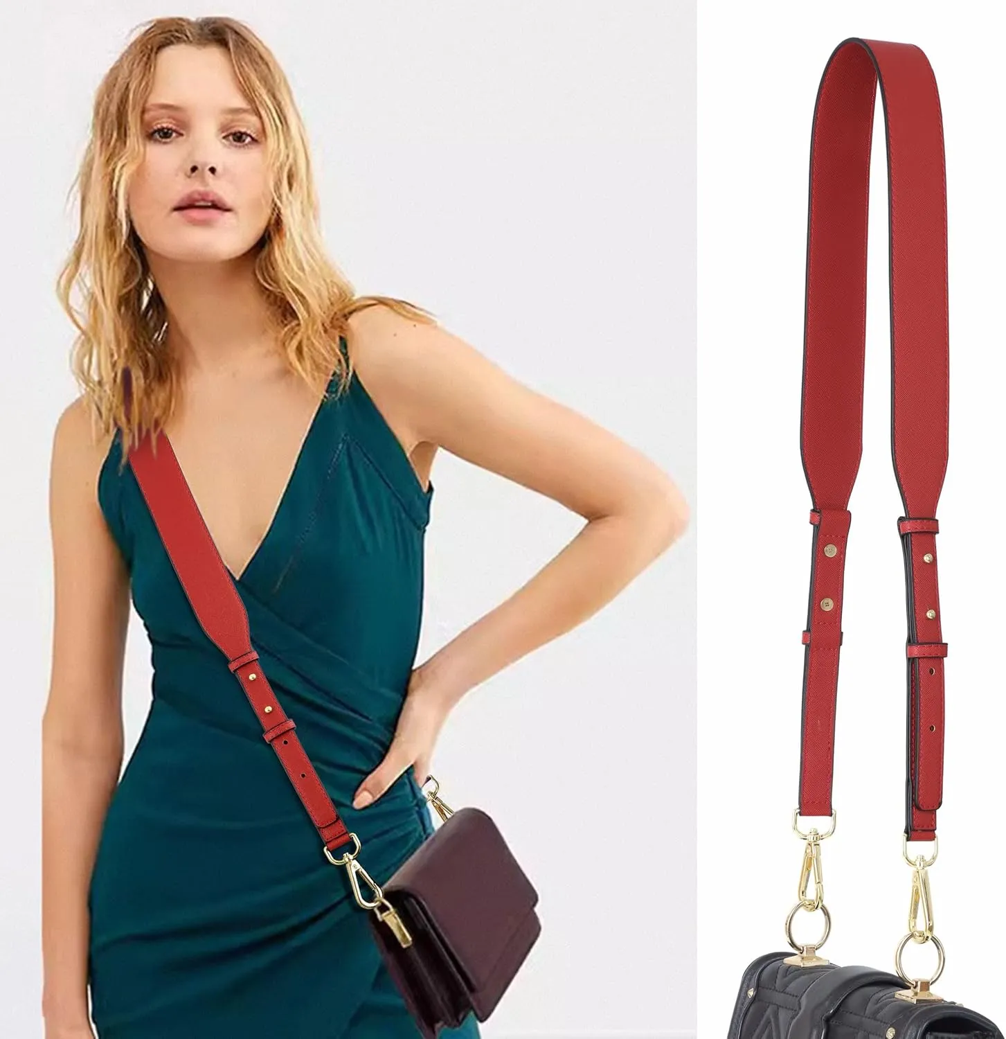 Nefelibata Purse Strap,Leather Purse Straps Replacement Crossbody,Retro Personalized Crossbody Bag Straps with Customized Metal Buckle for Handbag,Shoulder Bags(Vibrant Red)