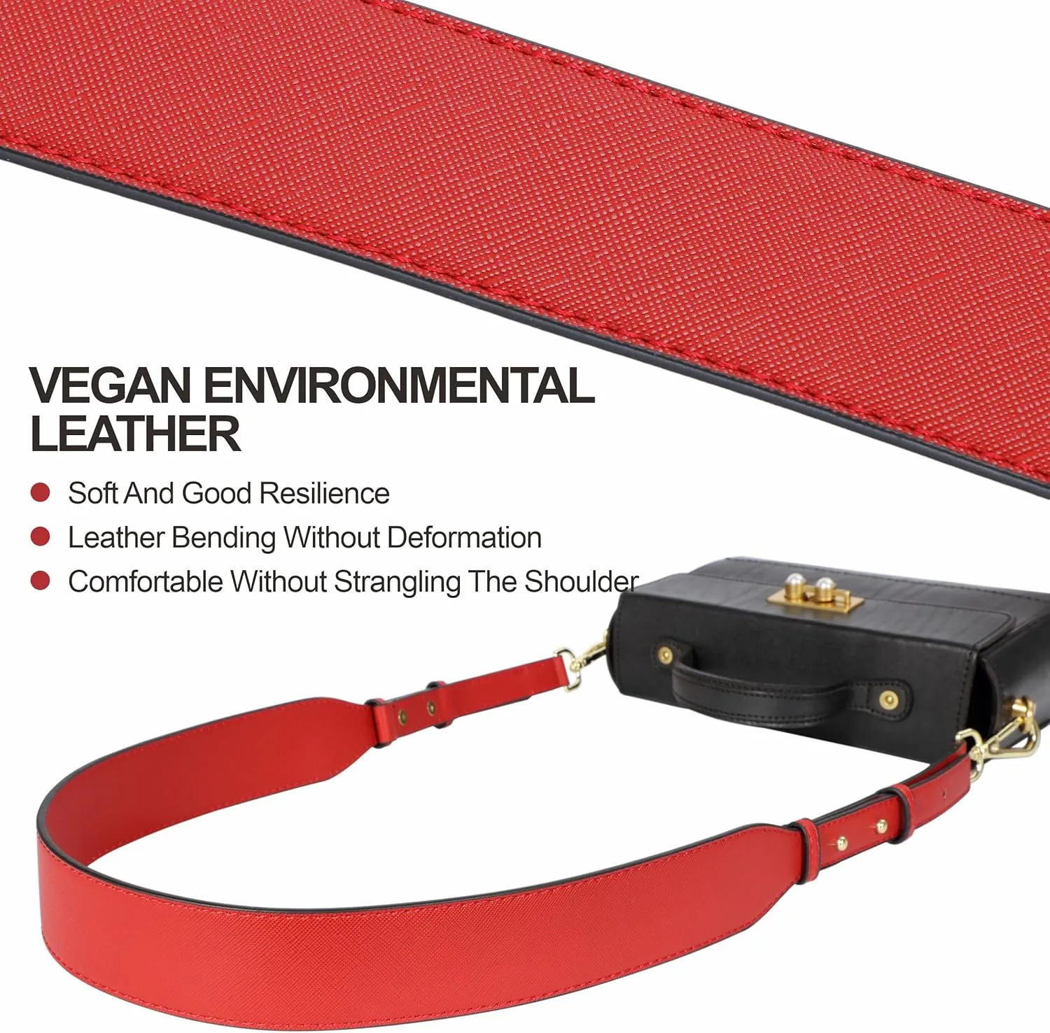 Nefelibata Purse Strap,Leather Purse Straps Replacement Crossbody,Retro Personalized Crossbody Bag Straps with Customized Metal Buckle for Handbag,Shoulder Bags(Vibrant Red)