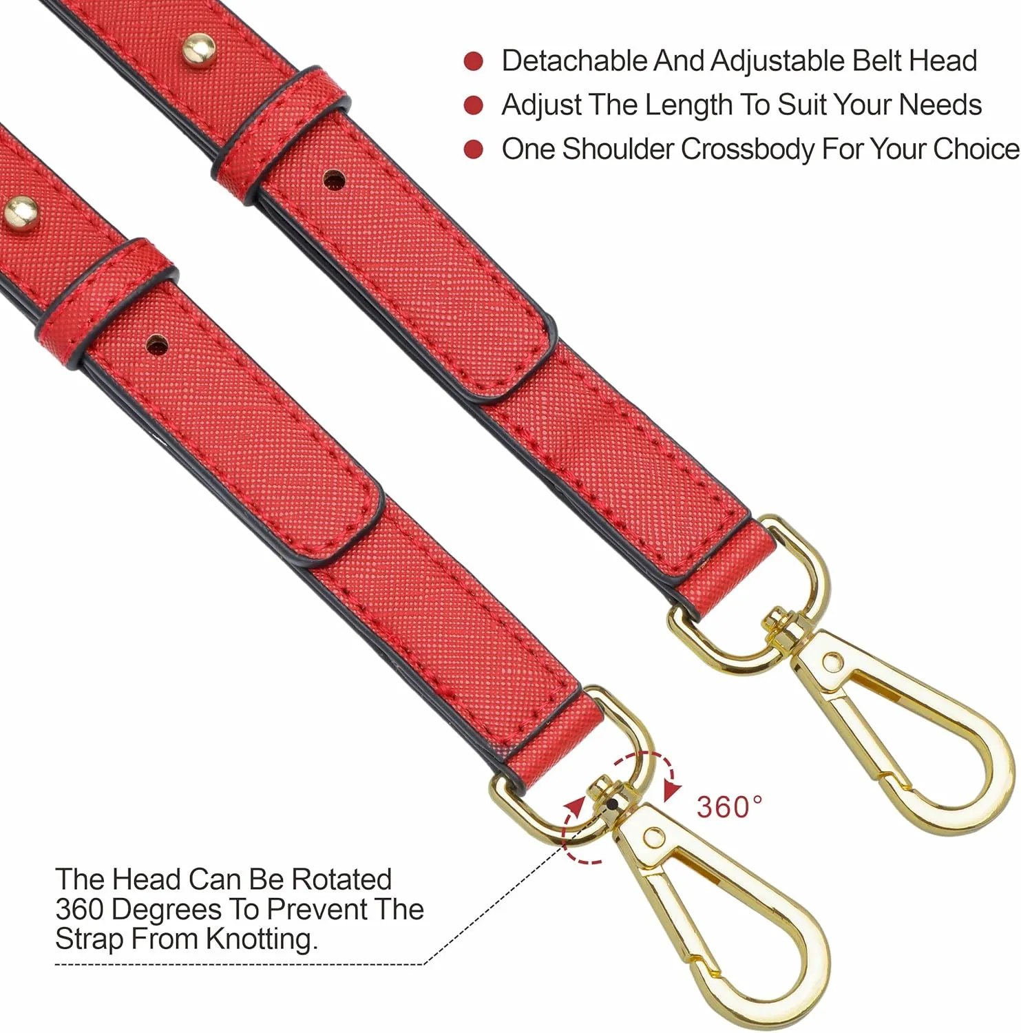 Nefelibata Purse Strap,Leather Purse Straps Replacement Crossbody,Retro Personalized Crossbody Bag Straps with Customized Metal Buckle for Handbag,Shoulder Bags(Vibrant Red)