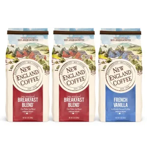 New England Coffee Variety Pack - Breakfast Blend & French Vanilla, 11oz Bag (Pack of 3)