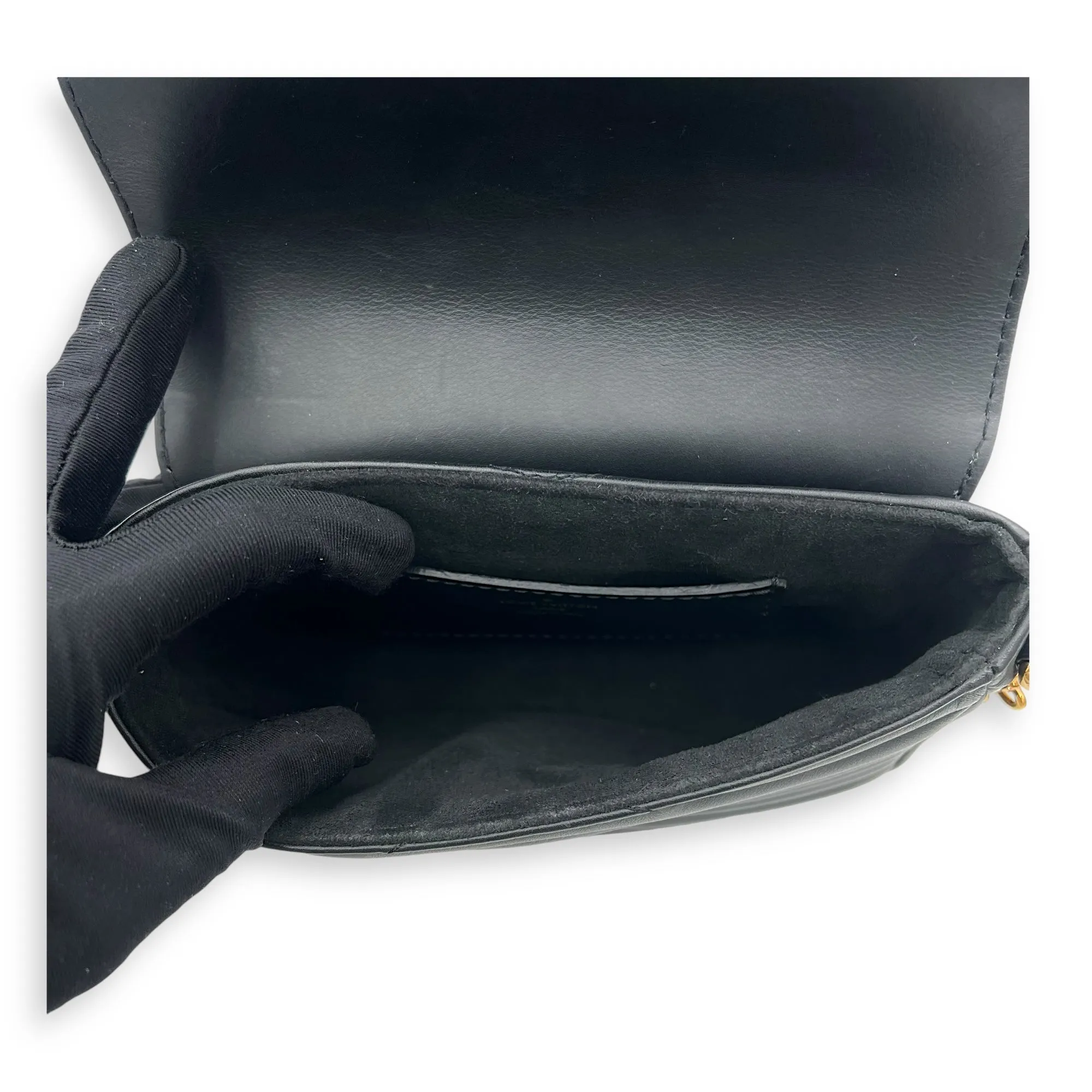 New Wave Black Crossbody Bag in Calfskin, Gold hardware