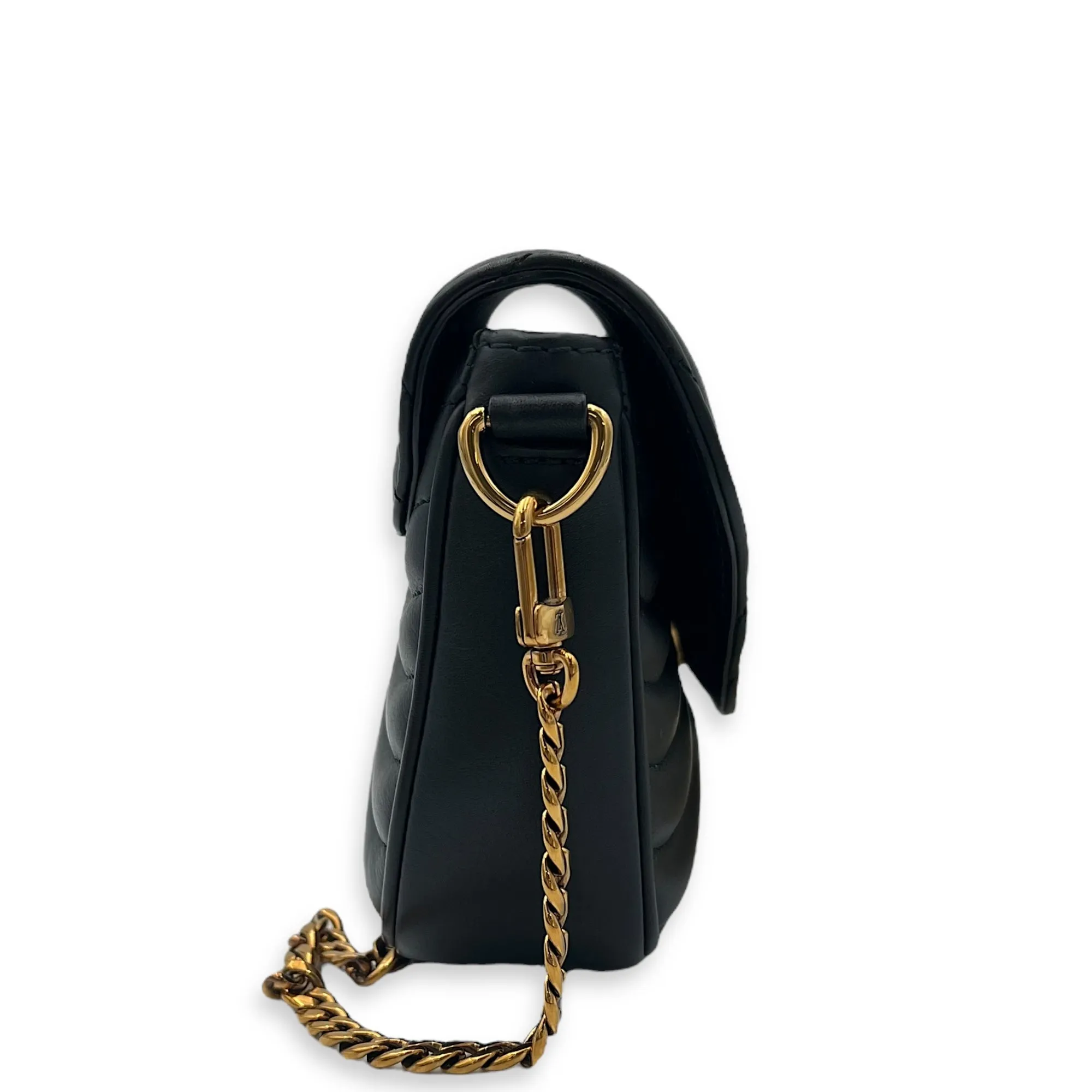 New Wave Black Crossbody Bag in Calfskin, Gold hardware
