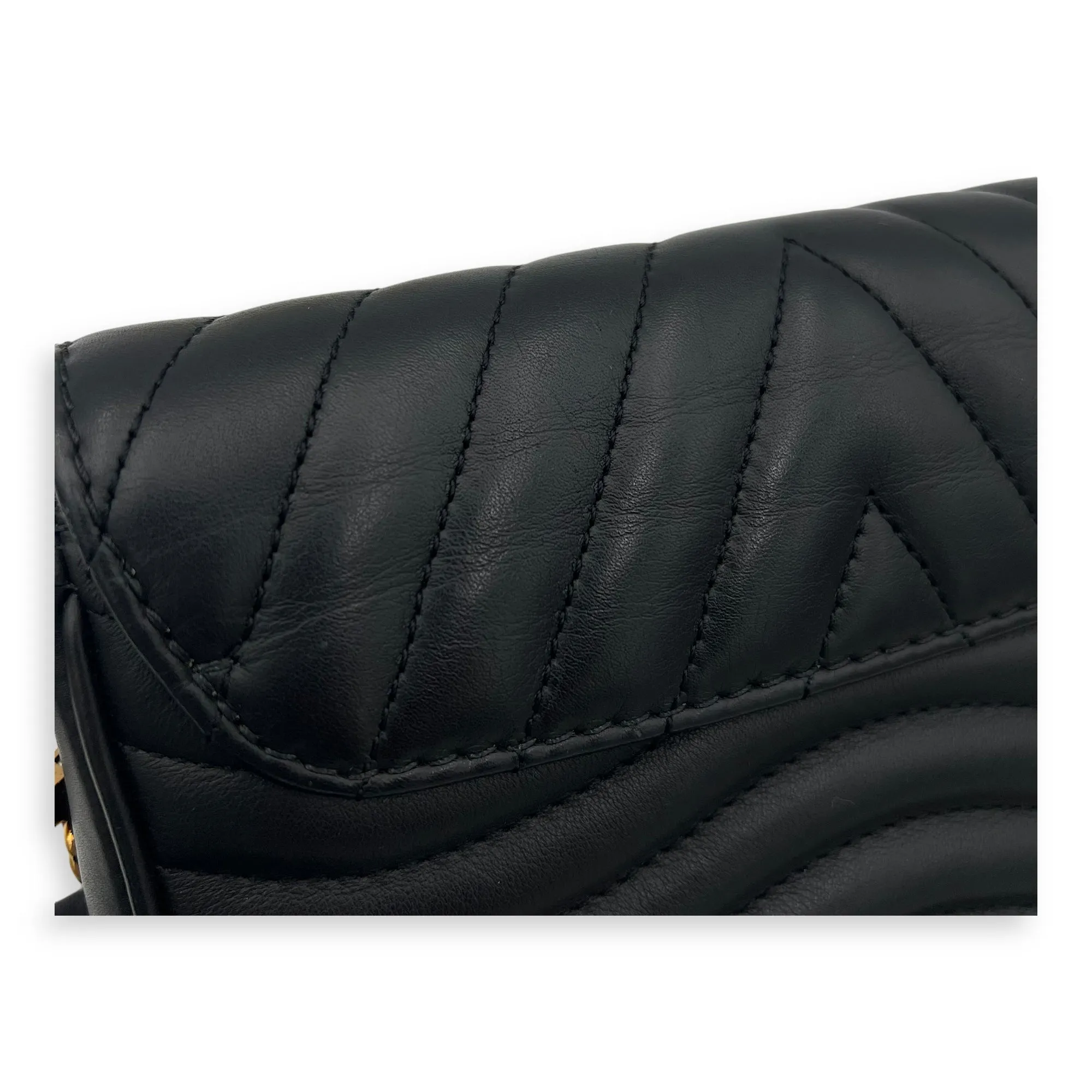 New Wave Black Crossbody Bag in Calfskin, Gold hardware