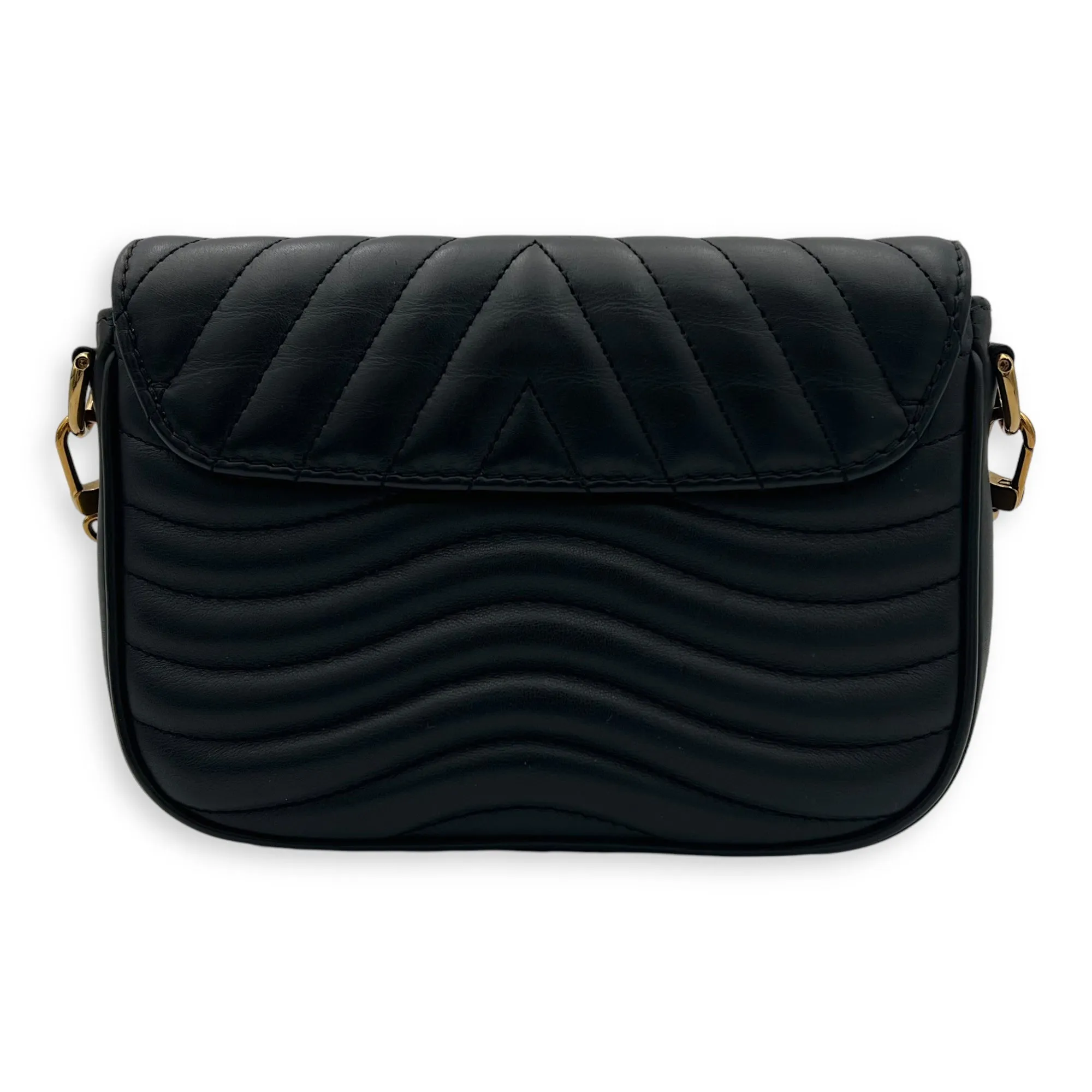 New Wave Black Crossbody Bag in Calfskin, Gold hardware