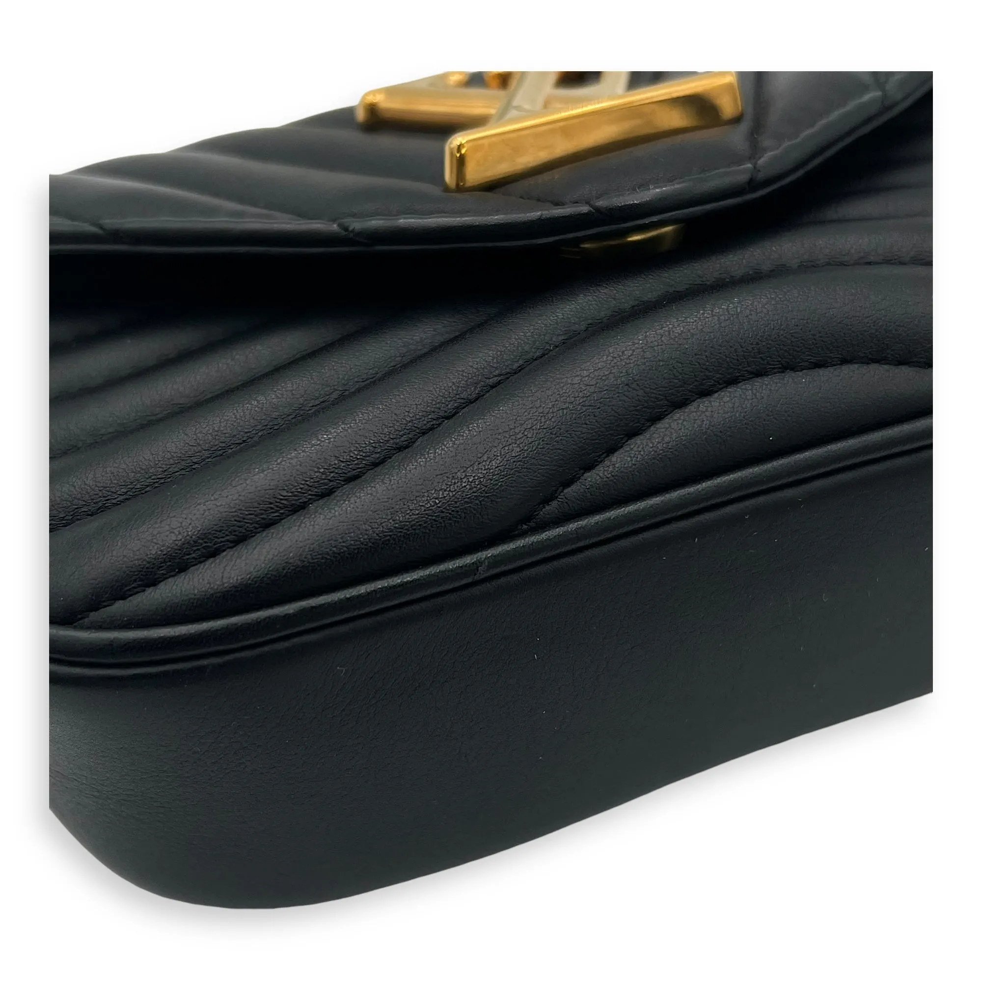 New Wave Black Crossbody Bag in Calfskin, Gold hardware