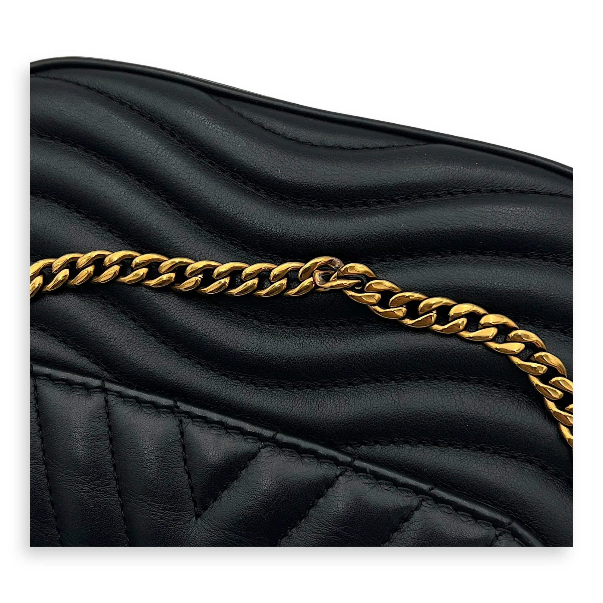 New Wave Black Crossbody Bag in Calfskin, Gold hardware
