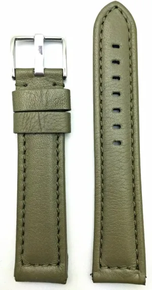 NewLife 22mm Long, Olive Green Leather Watchband Compatible with Panerai Watch | Soft, Smooth, Medium Padded Replacement Watchstrap Bracelet that brings to Any Watch (Mens Long Length)