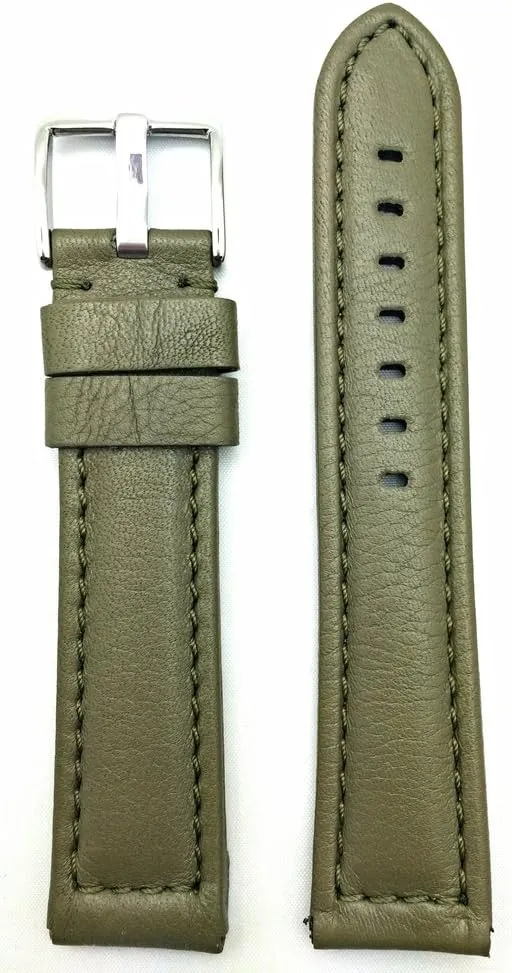 NewLife 22mm Long, Olive Green Leather Watchband Compatible with Panerai Watch | Soft, Smooth, Medium Padded Replacement Watchstrap Bracelet that brings to Any Watch (Mens Long Length)