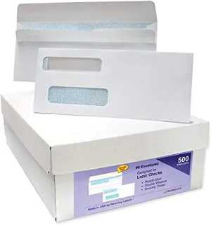 NextDayLabels, #9 Ready-Seal Double Window Security Tinted Check Envelopes, Compatible for QuickBooks Checks, Sage 100 program, Blackbaud Software ETC, Box of 500