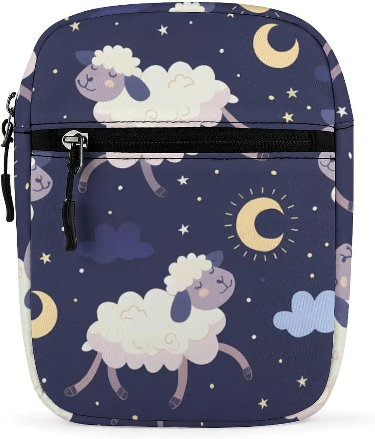 Night Sky Moon Stars And Sheep Small Crossbody Bag Casual Belt Bag Sling Purse for Travel Hiking