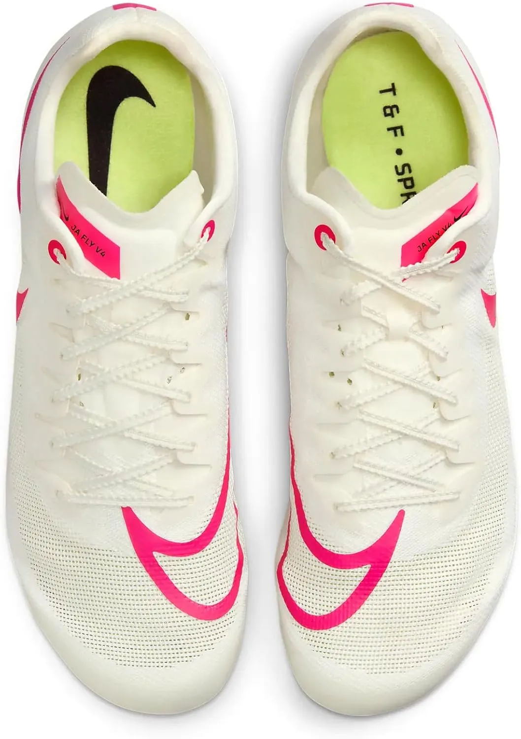 Nike Ja Fly 4 Track and Field Sprinting Spikes (DR2741-100, Sail/Light Lemon Twist/Fierce Pink)
