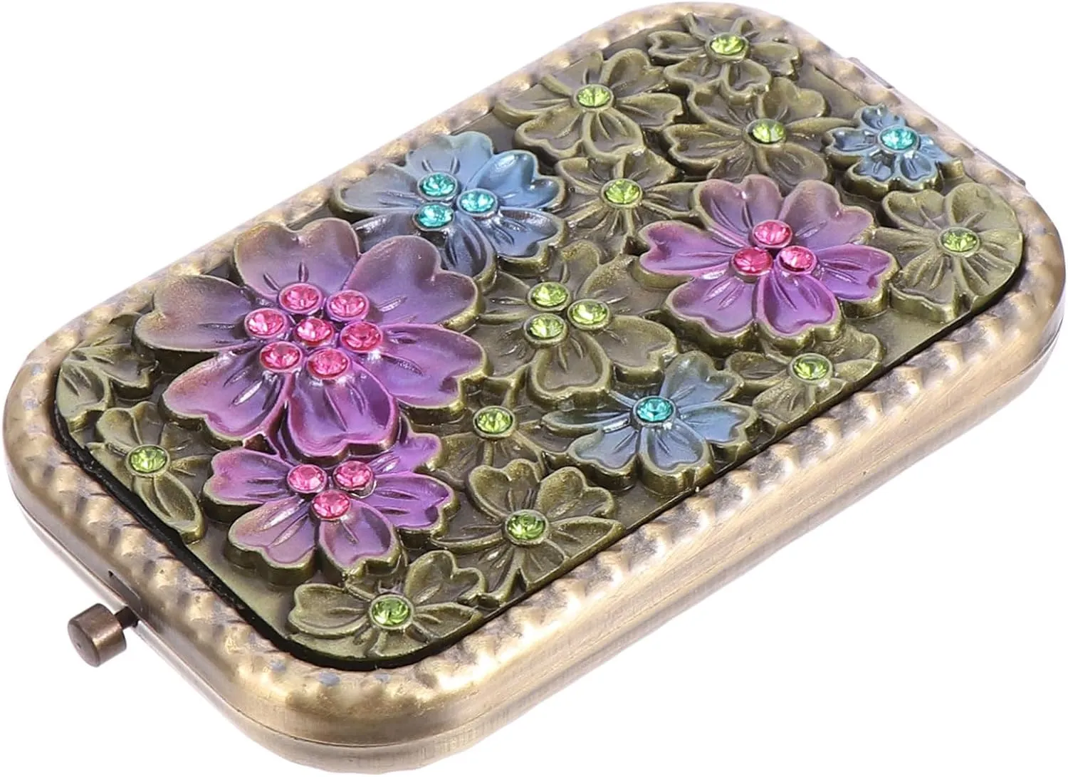 NOLITOY Craftsmanship Double Sided Mirror Square Vintage Makeup Mirror Phone Compartment Foldable