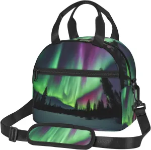 Northern Lights Painting Print Insulated Lunch Bag Large Capacity Lightweight Handheld Bags Back Zipper Pockets