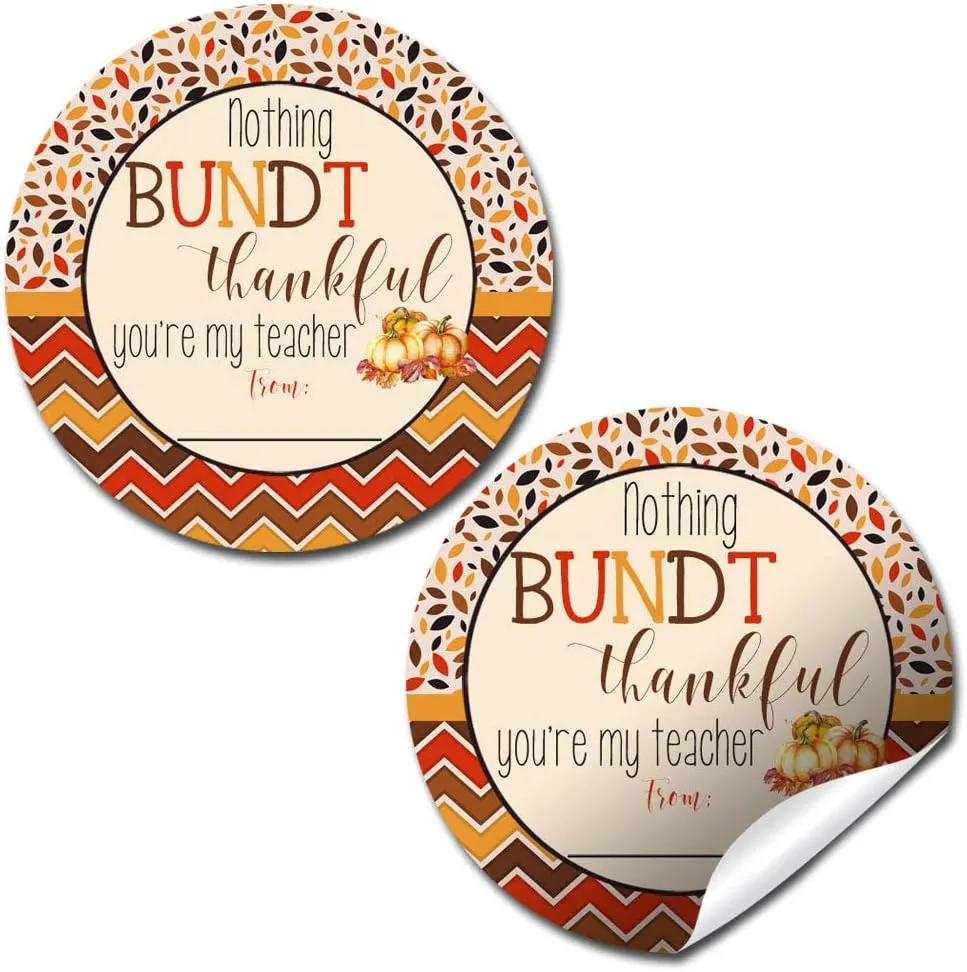Nothing Bundt Thankful Fall Pumpkin Teacher Appreciation Thank You Sticker Labels, 40 2" Party Circle Stickers by AmandaCreation, Great for Party Favors, Envelope Seals & Goodie Bags