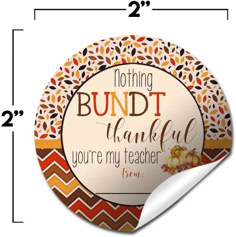 Nothing Bundt Thankful Fall Pumpkin Teacher Appreciation Thank You Sticker Labels, 40 2" Party Circle Stickers by AmandaCreation, Great for Party Favors, Envelope Seals & Goodie Bags