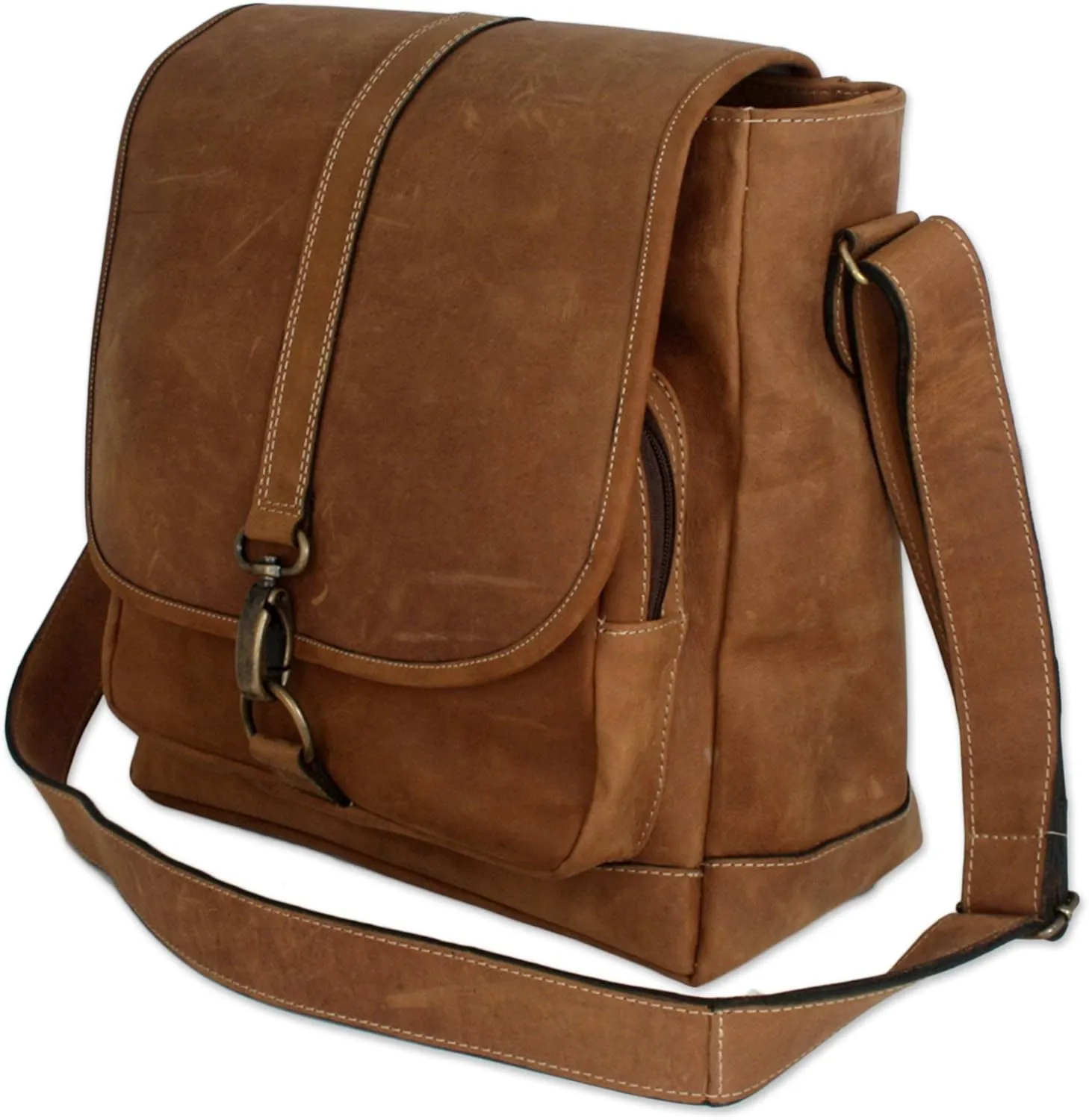 NOVICA Artisan Handmade Leather Shoulder Bag Mexican Brown Cognac Solid Mexico 'Crazy Summer'