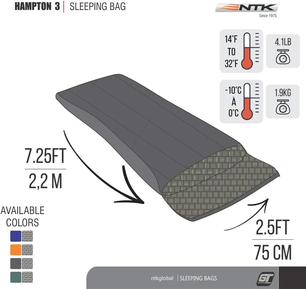 NTK Hampton 30 Deg Lightweight Sleeping Bag for Adults | Envelope Shaped Camping Sleeping Bags for Hiking and Backpacking in mid-Low Weather | Extra Portable with Oxford Stuff Sack