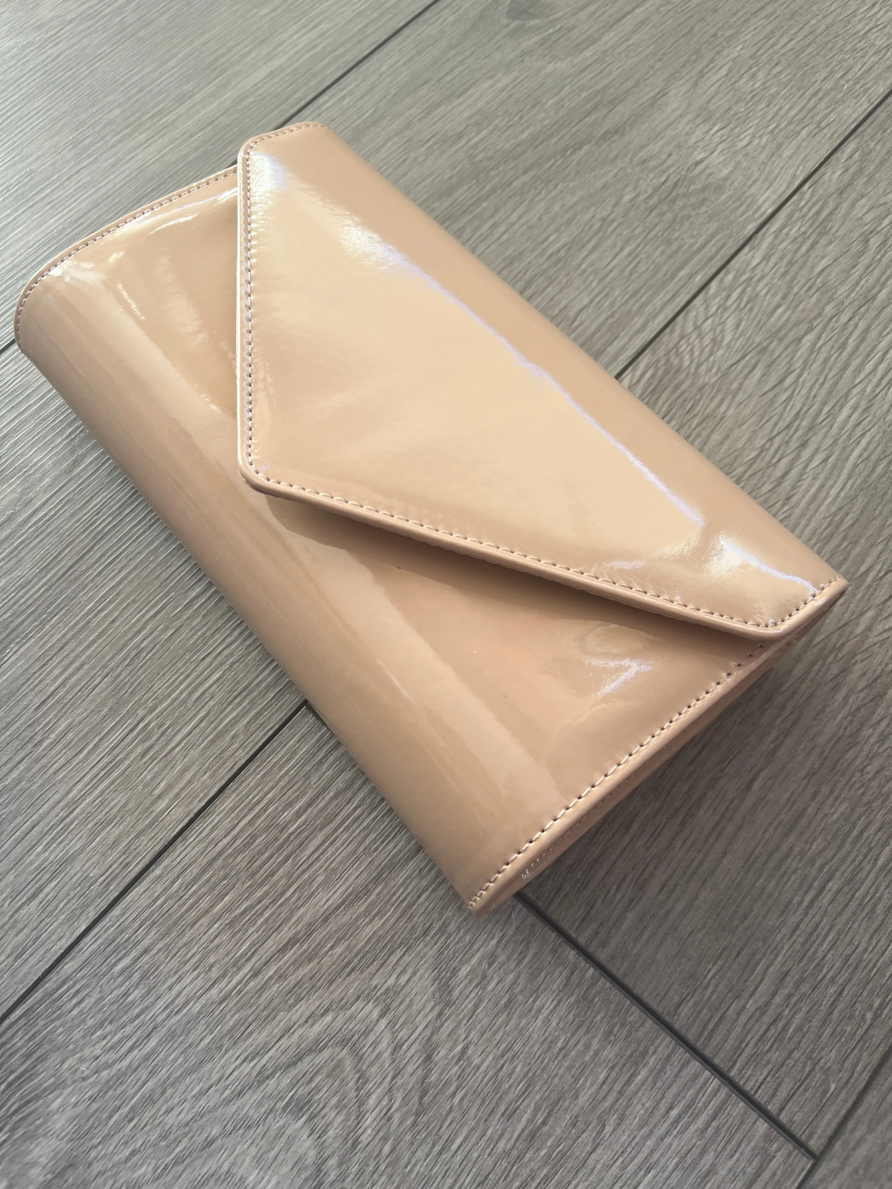 Nude Patent Envelope Clutch Bag