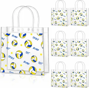 Ohuimrt 24 PCS Clear Plastic Gift Bags with Handles, Volleyball Party Favor Sport Snack Bags Bulk for Theam Birthday, 7.87 x 7.87 x 3.15 Inches