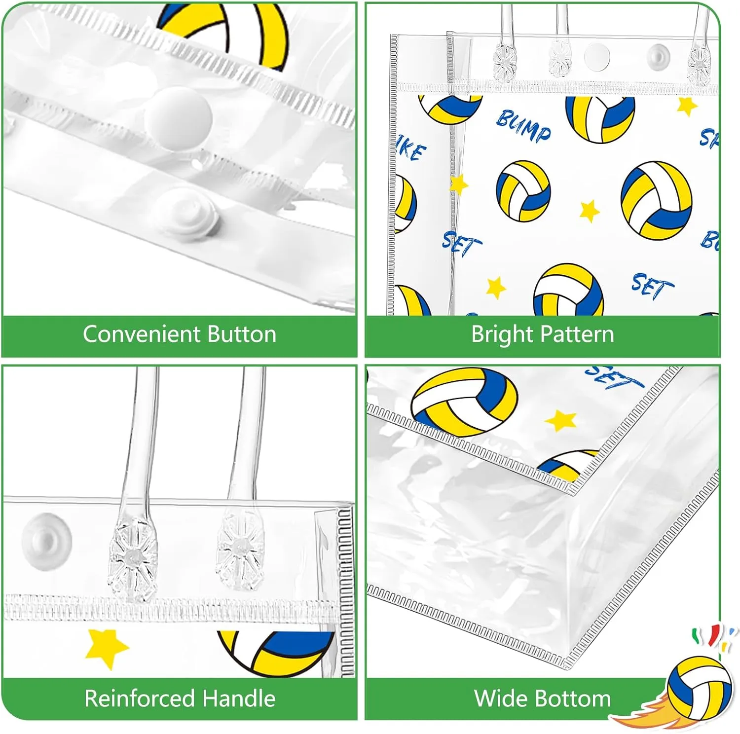 Ohuimrt 24 PCS Clear Plastic Gift Bags with Handles, Volleyball Party Favor Sport Snack Bags Bulk for Theam Birthday, 7.87 x 7.87 x 3.15 Inches