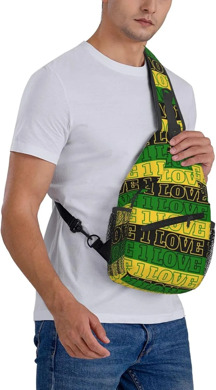 One Loves Jamaican Rasta Reggae Sling Bag Adjustable Crossbody Bag Casual Chest Bags Travel Shoulder Backpack