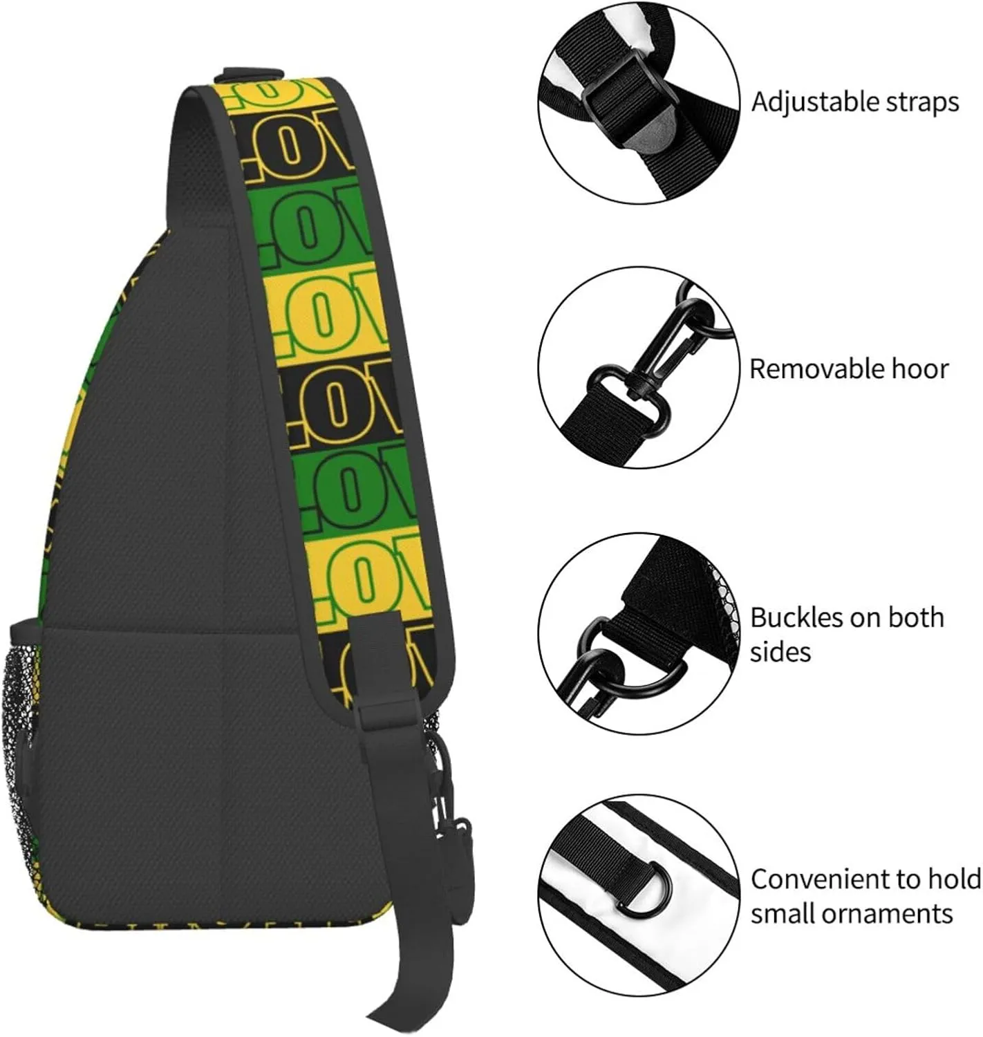 One Loves Jamaican Rasta Reggae Sling Bag Adjustable Crossbody Bag Casual Chest Bags Travel Shoulder Backpack