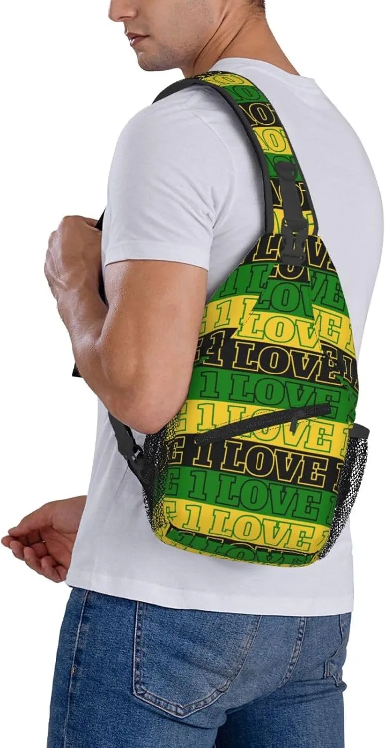 One Loves Jamaican Rasta Reggae Sling Bag Adjustable Crossbody Bag Casual Chest Bags Travel Shoulder Backpack