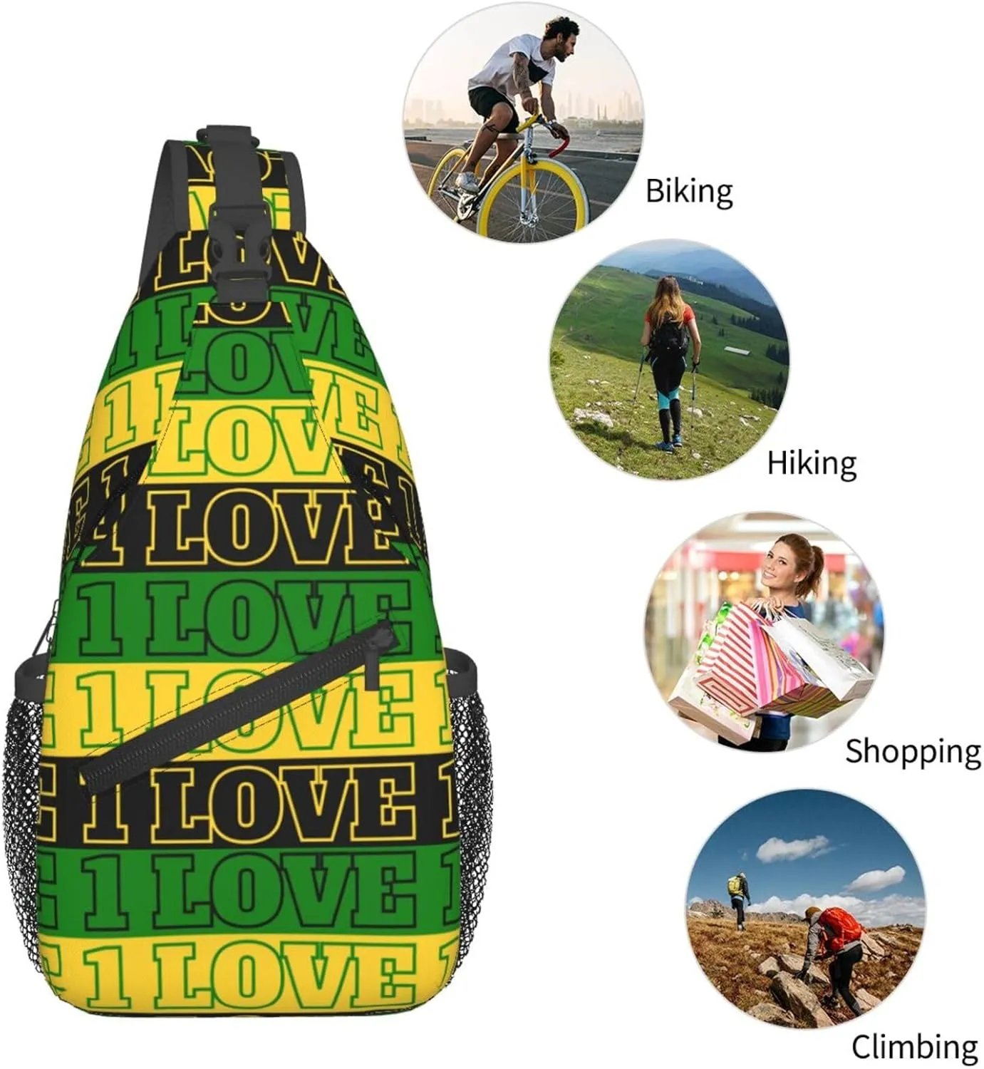 One Loves Jamaican Rasta Reggae Sling Bag Adjustable Crossbody Bag Casual Chest Bags Travel Shoulder Backpack
