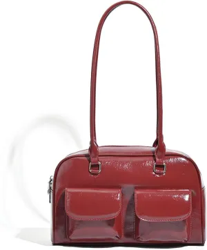 One Shoulder Armpit Wrapped in Oiled Wax Leather Bag, Double Pocket Casual Handbag