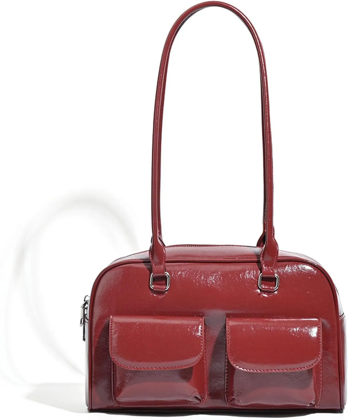 One Shoulder Armpit Wrapped in Oiled Wax Leather Bag, Double Pocket Casual Handbag