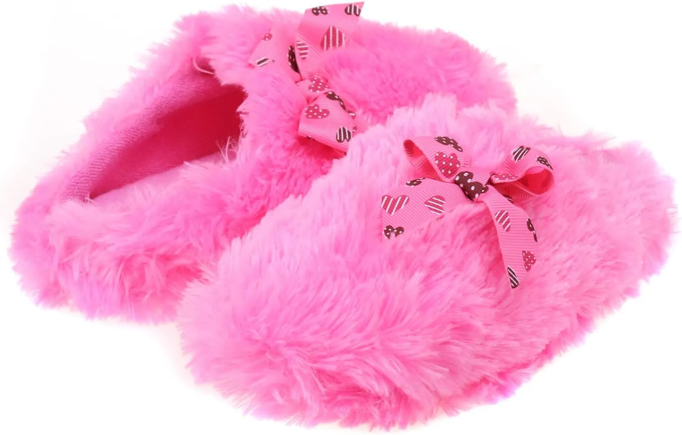 Onmygogo Girls Fuzzy Winter Indoor Slippers with Floral Bowknot, Warm Cozy Plush House Slippers for Little Big Kids Girls