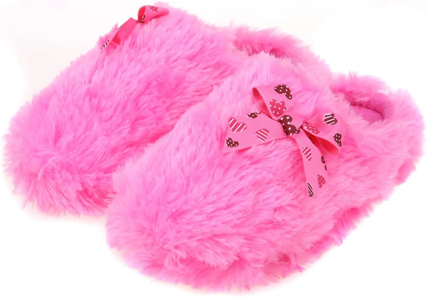 Onmygogo Girls Fuzzy Winter Indoor Slippers with Floral Bowknot, Warm Cozy Plush House Slippers for Little Big Kids Girls