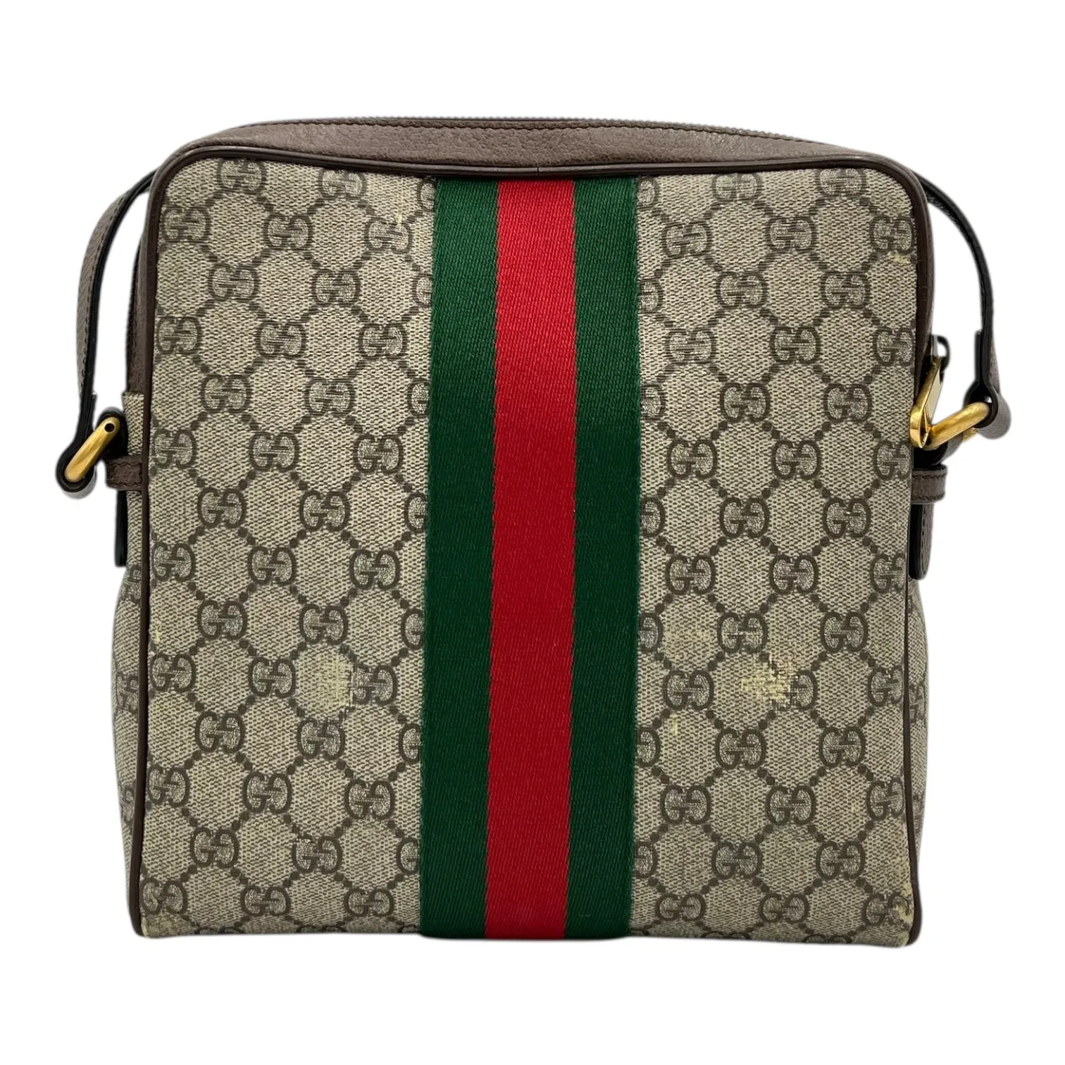 Ophidia Crossbody Bag Brown in Monogram Coated Canvas, Gold hardware