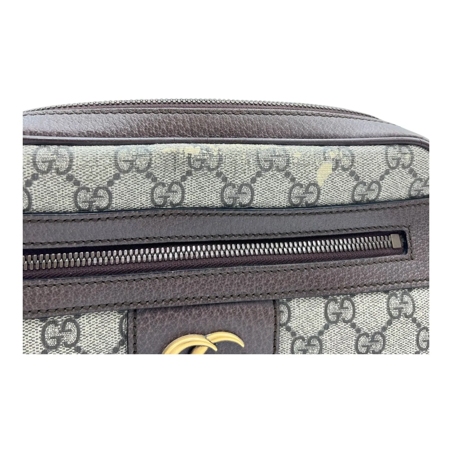 Ophidia Crossbody Bag Brown in Monogram Coated Canvas, Gold hardware