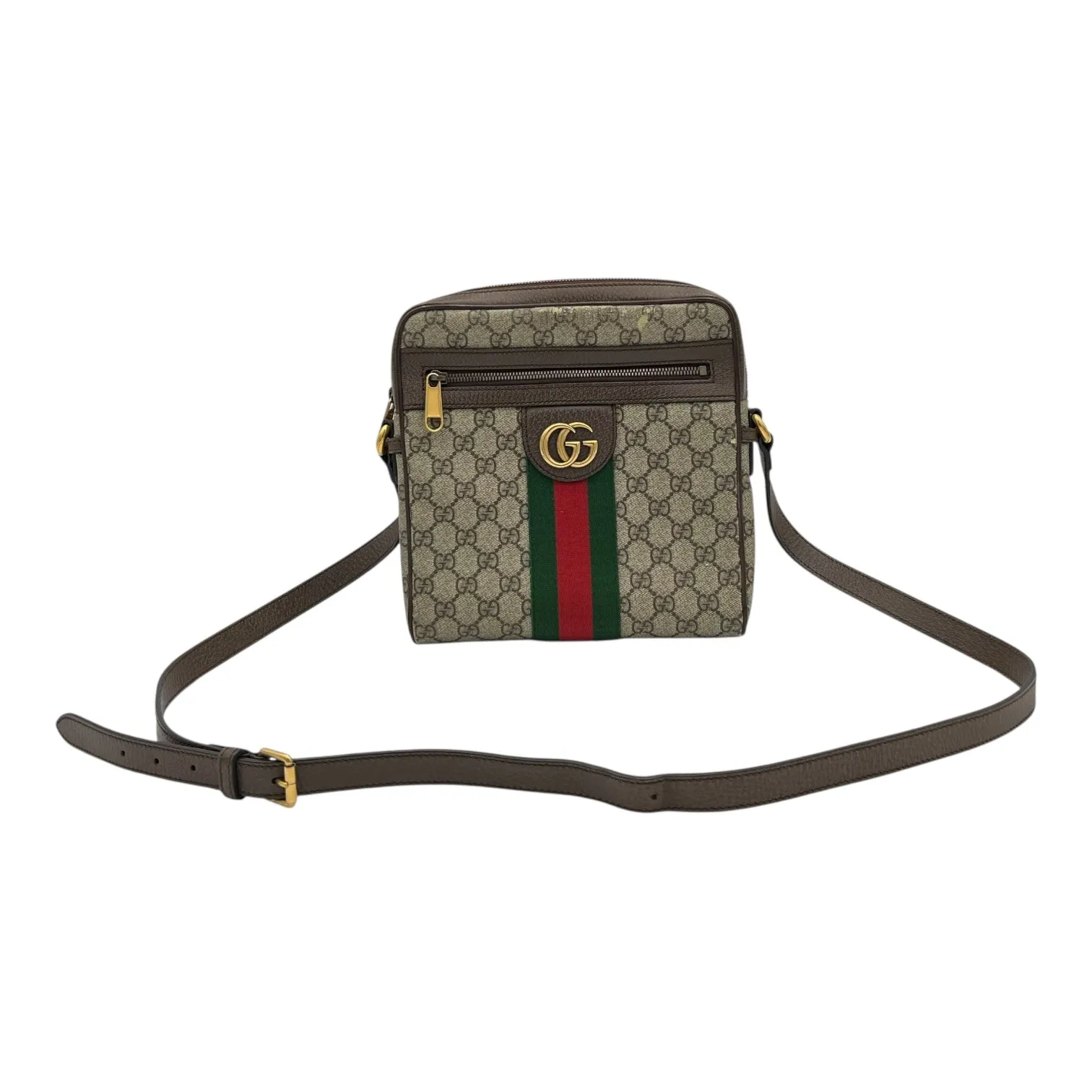 Ophidia Crossbody Bag Brown in Monogram Coated Canvas, Gold hardware