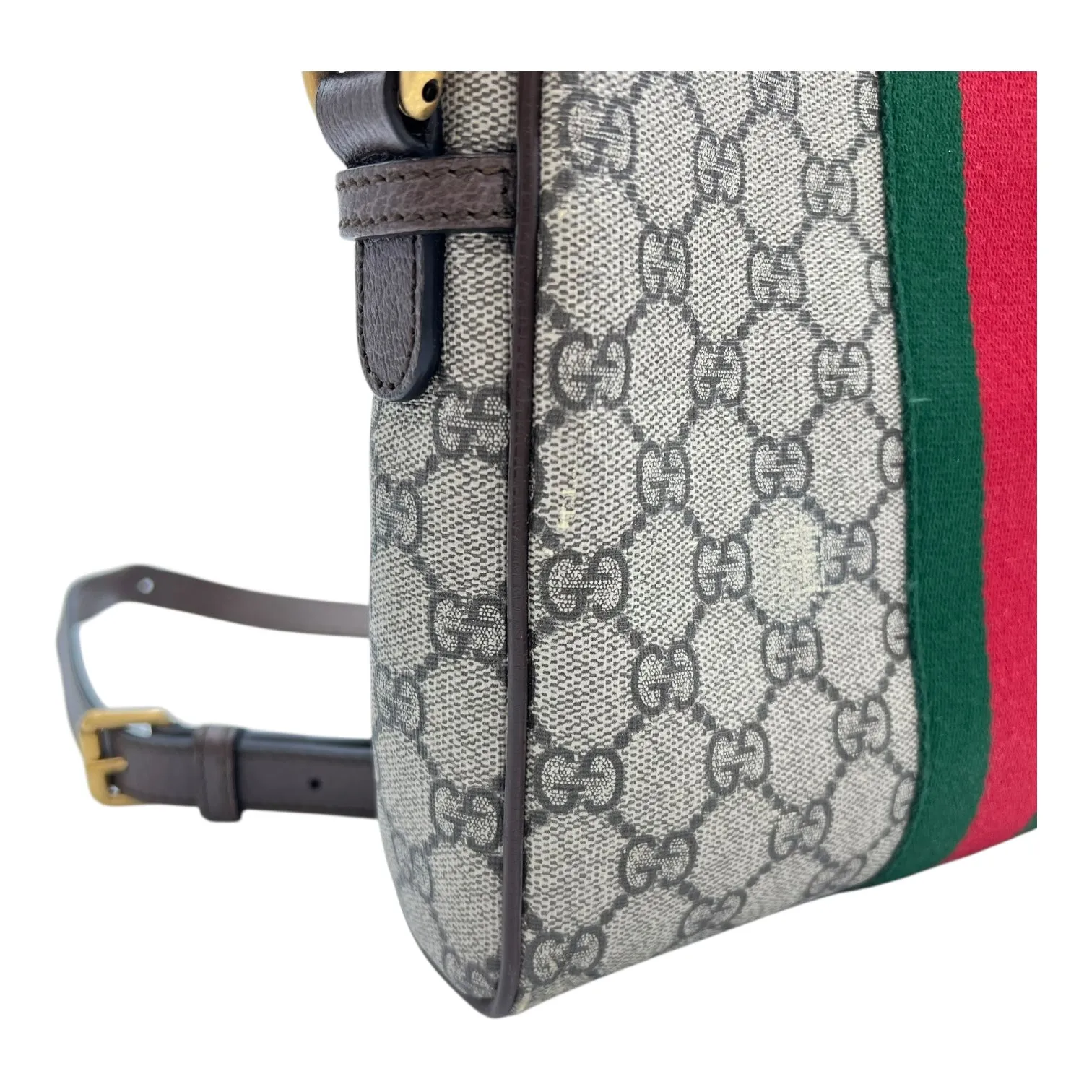Ophidia Crossbody Bag Brown in Monogram Coated Canvas, Gold hardware