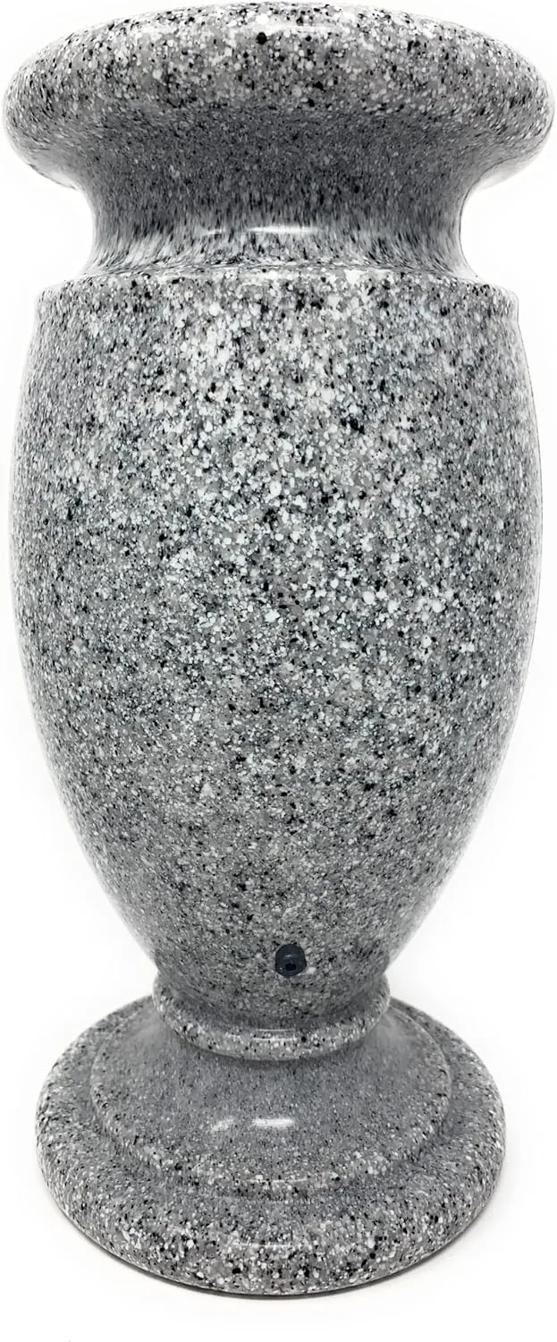 OPTIMUM Greek Memorial Cemetery Flower Vase - Plastic (Light Grey Granite Drainage Hole) with Metal Ground Spike, Grave Marker, Decorations for Gravesite, Headstone Flowers Holder, Garden Lawn