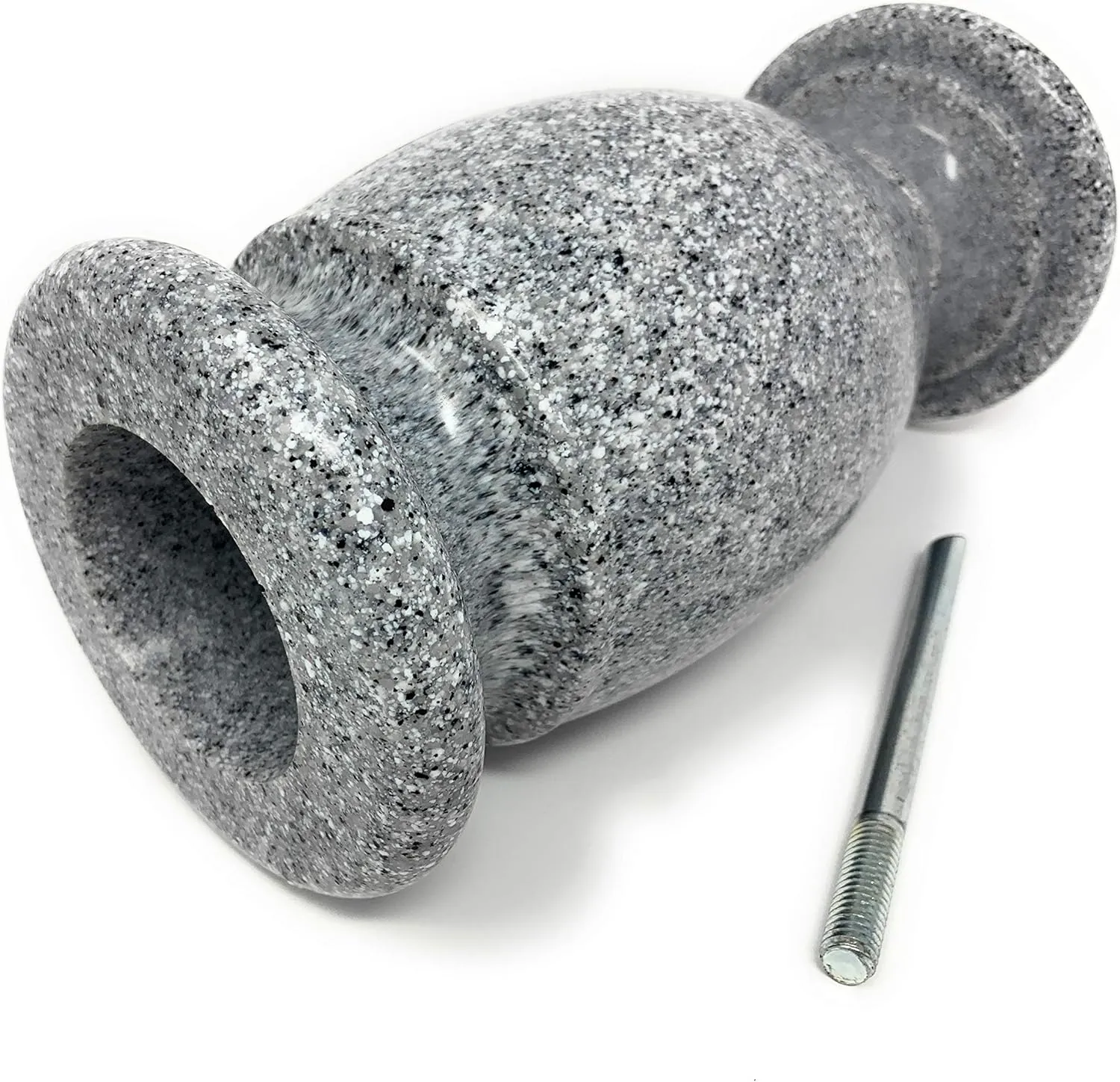 OPTIMUM Greek Memorial Cemetery Flower Vase - Plastic (Light Grey Granite Drainage Hole) with Metal Ground Spike, Grave Marker, Decorations for Gravesite, Headstone Flowers Holder, Garden Lawn