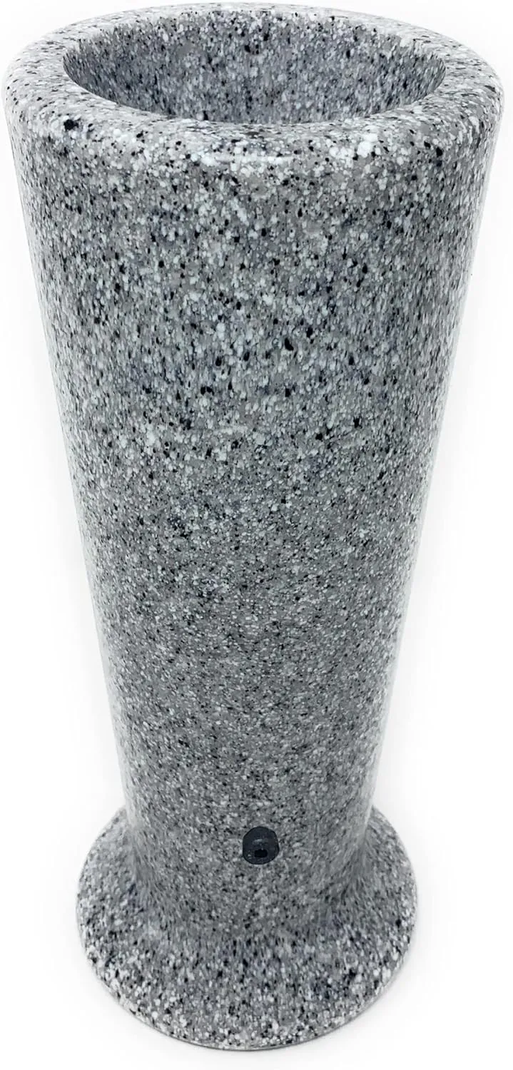 OPTIMUM Slim Memorial Cemetery Flower Vase - Plastic (Light Grey Granite Drainage Hole) with Metal Ground Spike, Grave Marker, Decorations for Gravesite, Headstone Flowers Holder, Garden Lawn