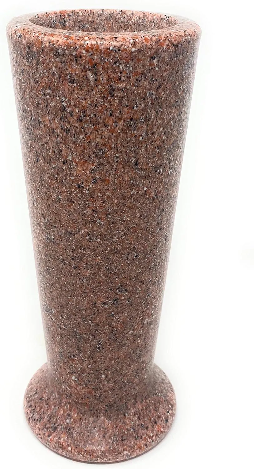OPTIMUM Slim Memorial Cemetery Flower Vase - Plastic (North American Pink Granite) with Metal Ground Spike, Grave Marker, Decorations for Gravesite, Headstone Flowers Holder, Garden Lawn & Yard