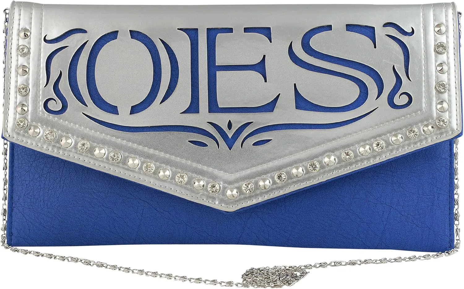 Order of the Eastern Star Faux Leather Envelope Clutch with Detachable Chain Shoulder Strap, Blue, 13x7 inches