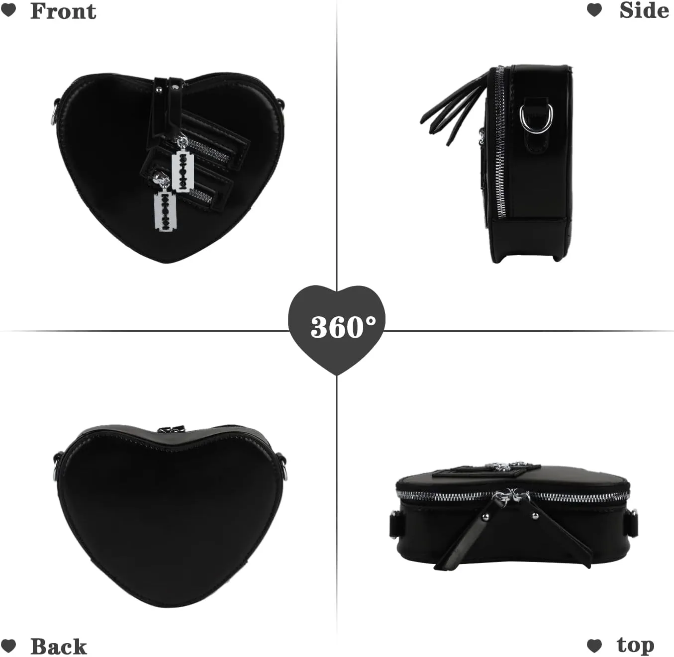 Oweisong Black Heart Shaped Purse Cute Red Gothic Bag Purse for Women Ladies Chain Crossbody Shoudler Handbag