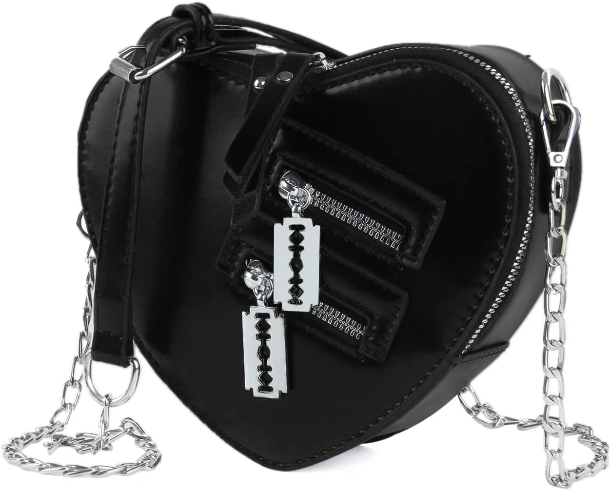 Oweisong Black Heart Shaped Purse Cute Red Gothic Bag Purse for Women Ladies Chain Crossbody Shoudler Handbag
