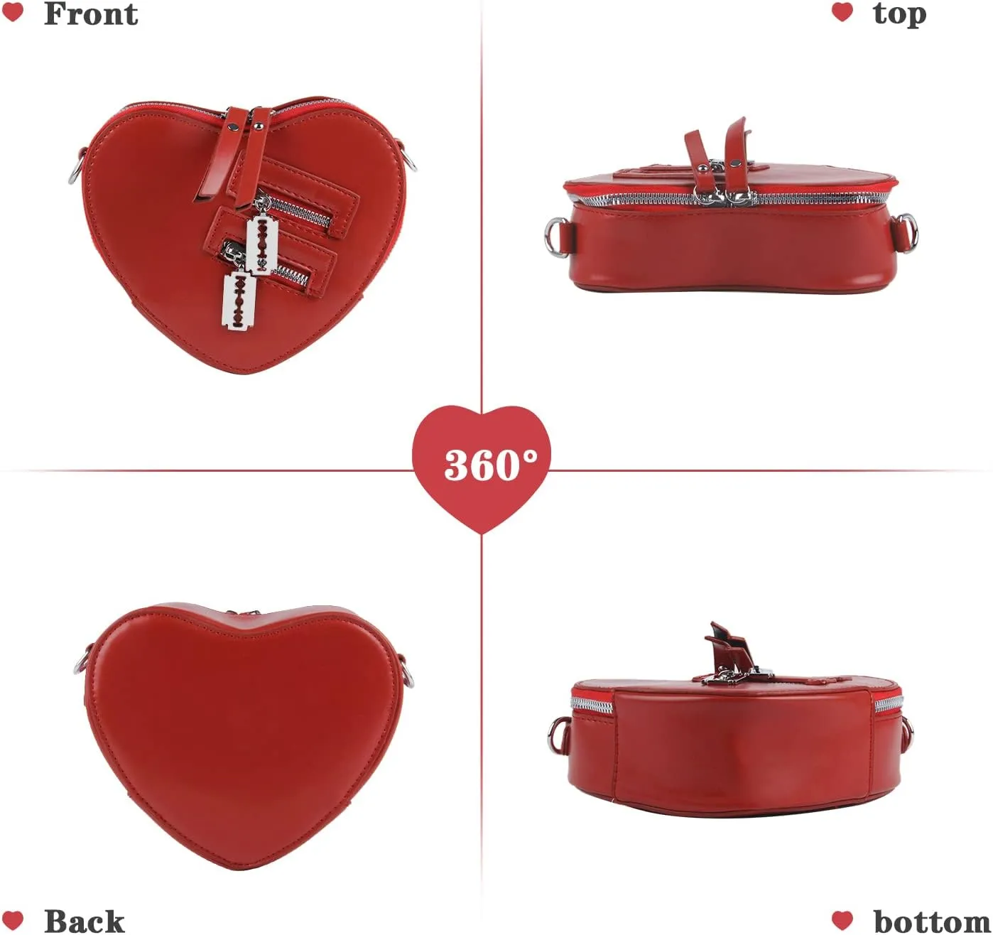 Oweisong Black Heart Shaped Purse Cute Red Gothic Bag Purse for Women Ladies Chain Crossbody Shoudler Handbag