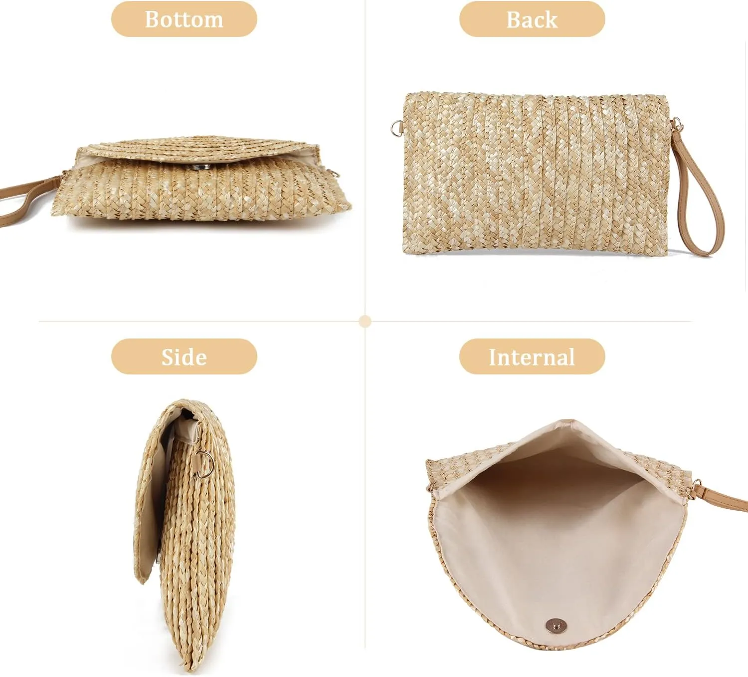 Oweisong Straw Purses for Women Summer Beach Straw s Clutch Purses Crossbody Bag Handmade Women Envelope Handbag Wallet